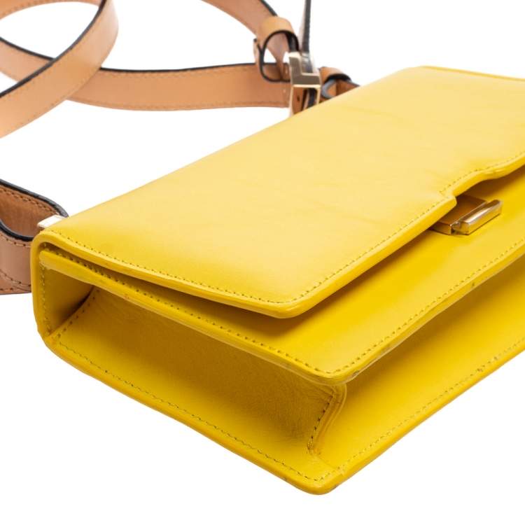 Pre Owned Victoria Beckham Yellow/Beige Leather Flap Shoulder Bag