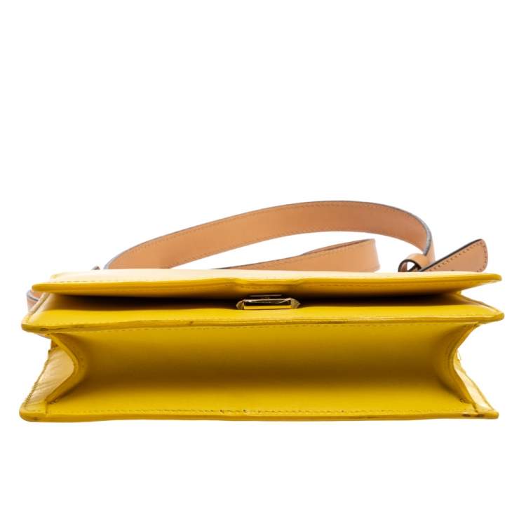 Pre Owned Victoria Beckham Yellow/Beige Leather Flap Shoulder Bag