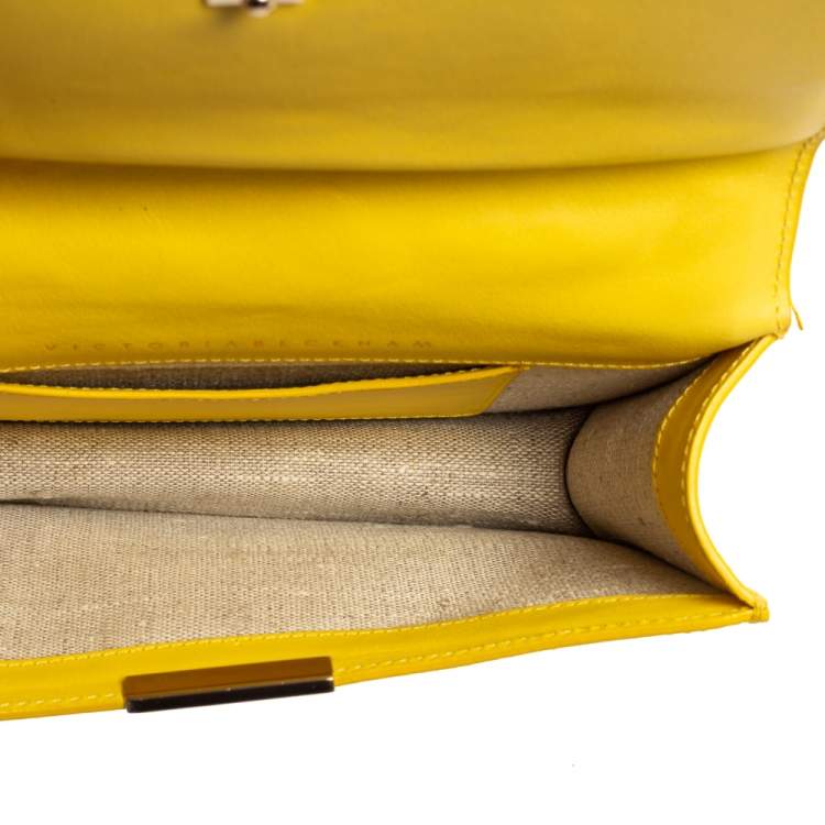 Pre Owned Victoria Beckham Yellow/Beige Leather Flap Shoulder Bag
