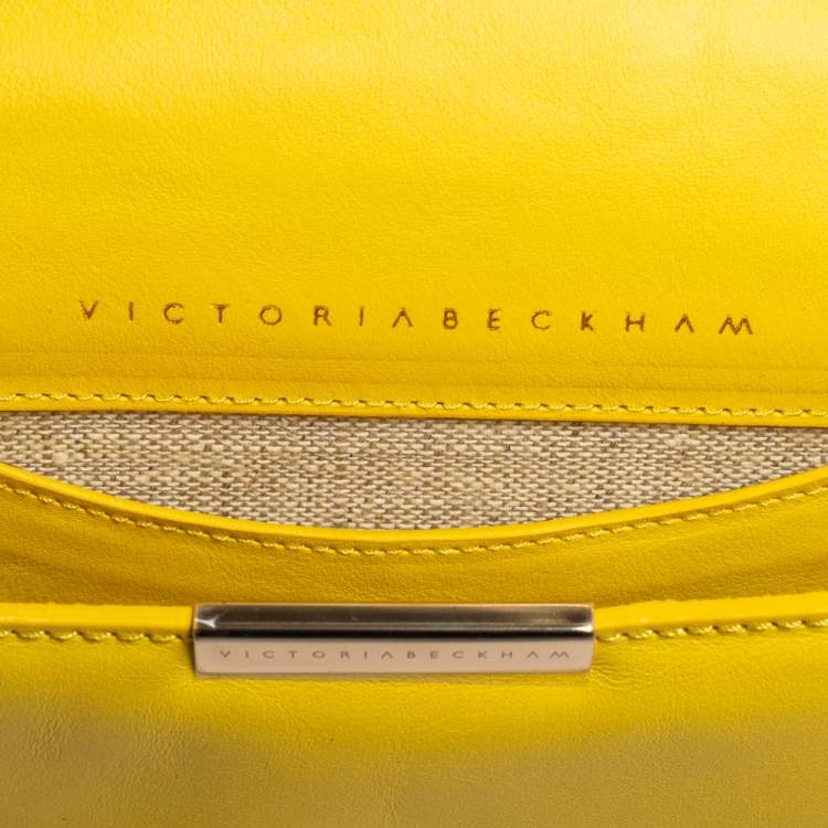 Pre Owned Victoria Beckham Yellow/Beige Leather Flap Shoulder Bag
