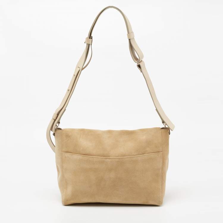 Pre Owned Victoria Beckham Beige Suede Flap Shoulder Bag
