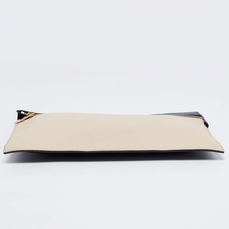 Pre Owned Victoria Beckham Light Beige/Blue Leather Clutch