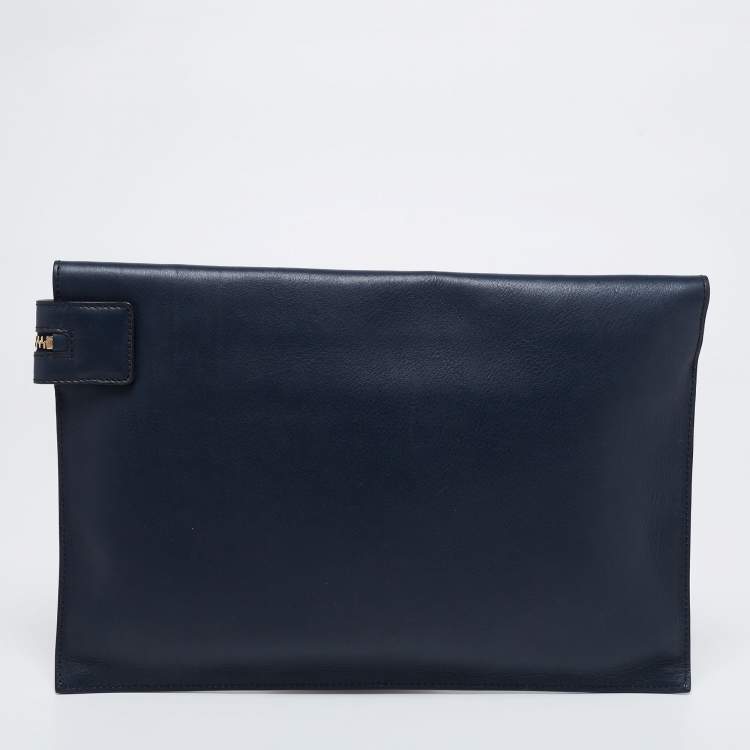 Pre Owned Victoria Beckham Light Beige/Blue Leather Clutch