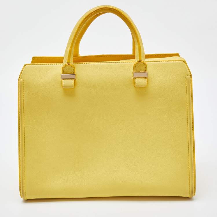 Pre Owned Victoria Beckham Yellow Leather Victoria Tote