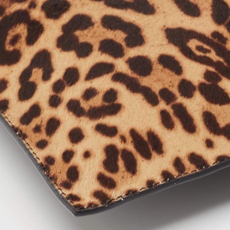 Pre Owned Victoria Beckham Brown/Black Leopard Print Calf Hair and Leather Zip Pouch