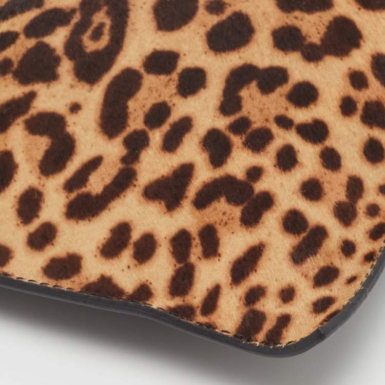 Pre Owned Victoria Beckham Brown/Black Leopard Print Calf Hair and Leather Zip Pouch