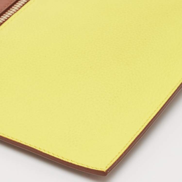 Pre Owned Victoria Beckham Tan/Acid Yellow Leather Small Zip Pouch