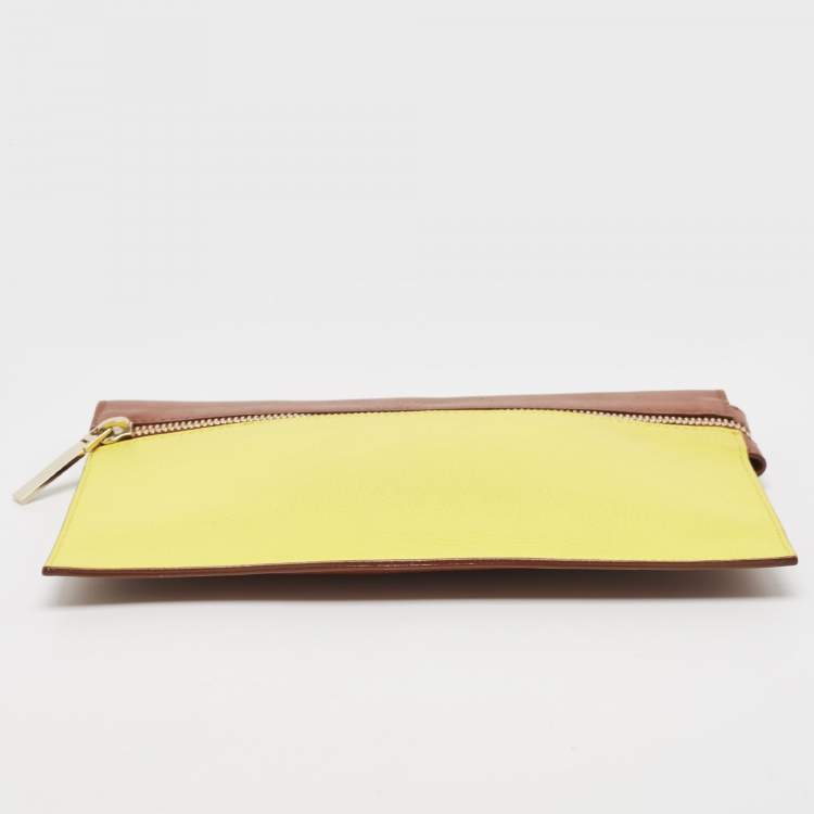Pre Owned Victoria Beckham Tan/Acid Yellow Leather Small Zip Pouch