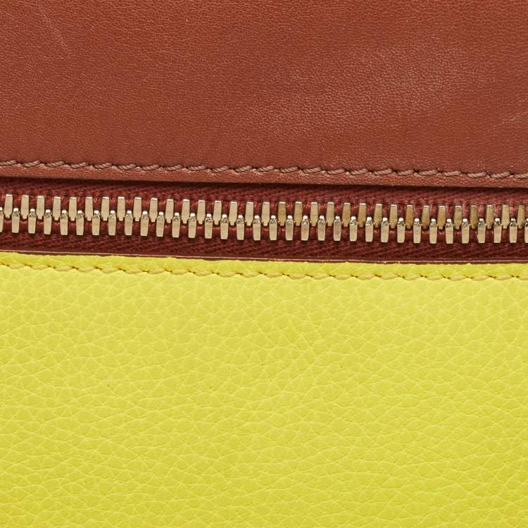 Pre Owned Victoria Beckham Tan/Acid Yellow Leather Small Zip Pouch