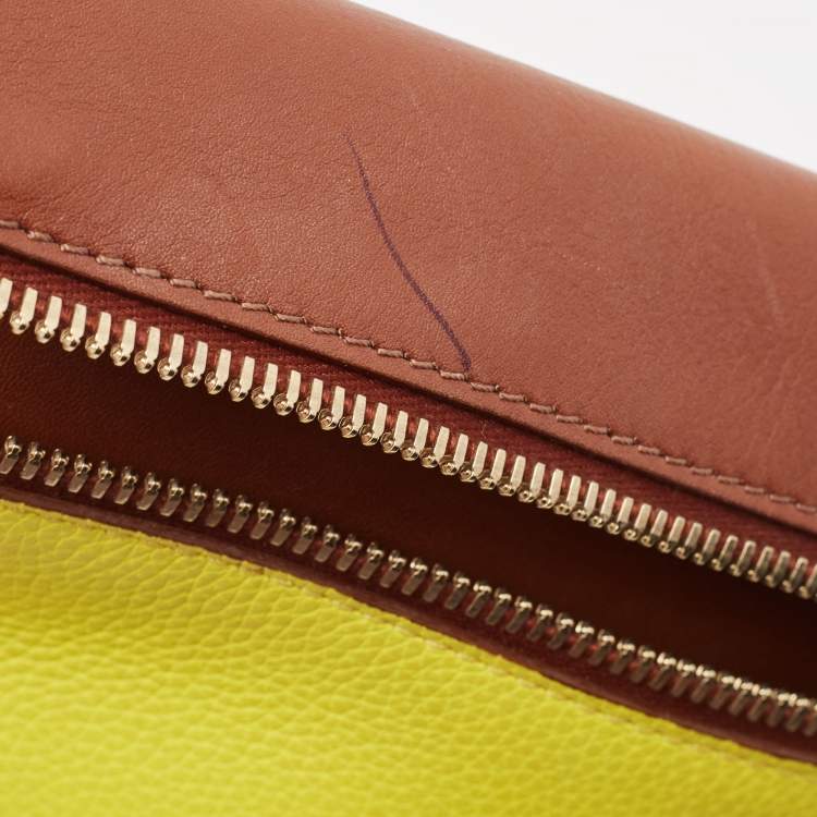 Pre Owned Victoria Beckham Tan/Acid Yellow Leather Small Zip Pouch