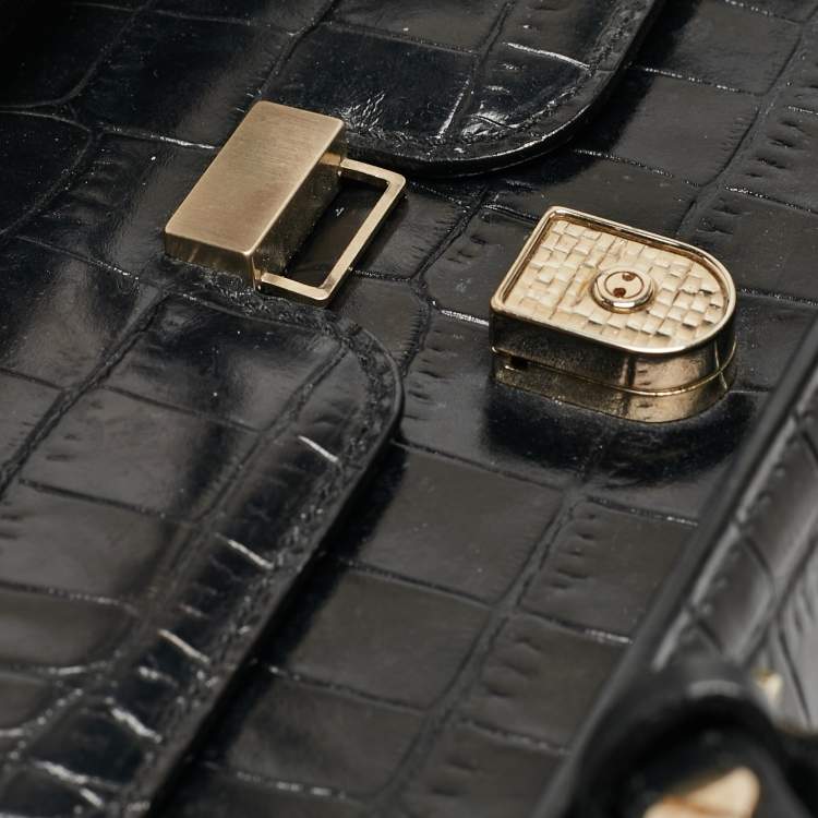 Pre Owned Victoria Beckham Black Croc Embossed Leather Tote