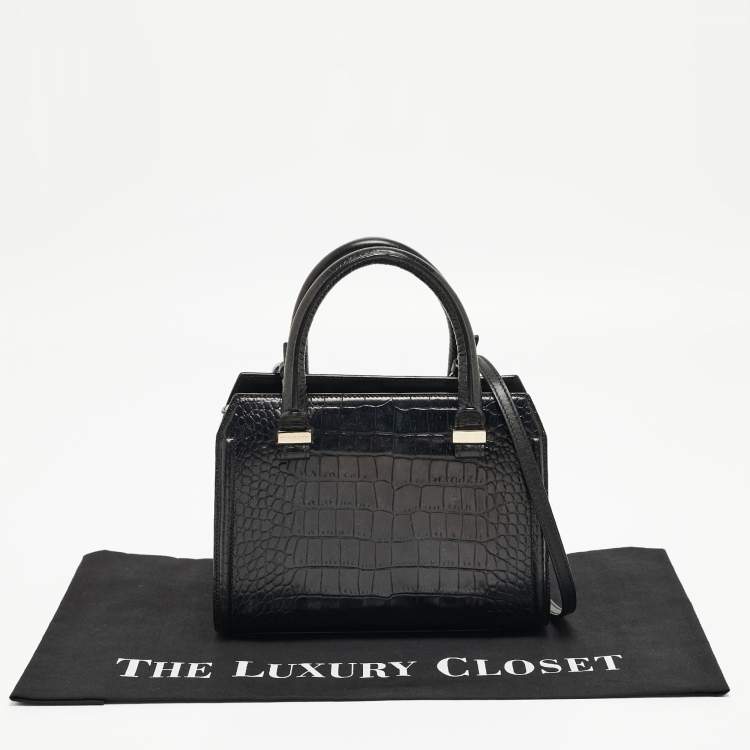 Pre Owned Victoria Beckham Black Croc Embossed Leather Tote