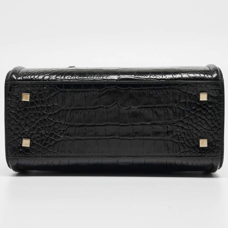 Pre Owned Victoria Beckham Black Croc Embossed Leather Tote