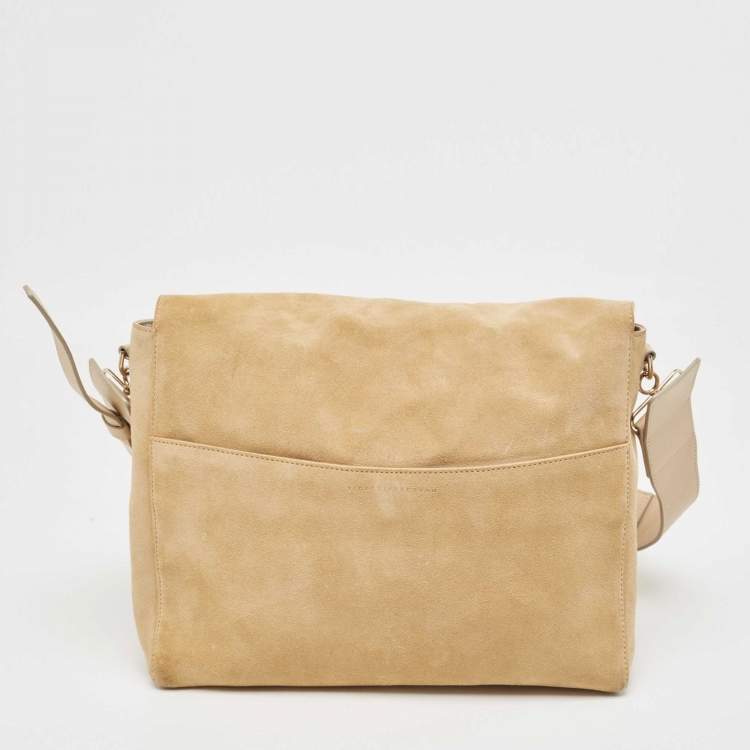 Pre Owned Victoria Beckham Beige Suede Flap Shoulder Bag