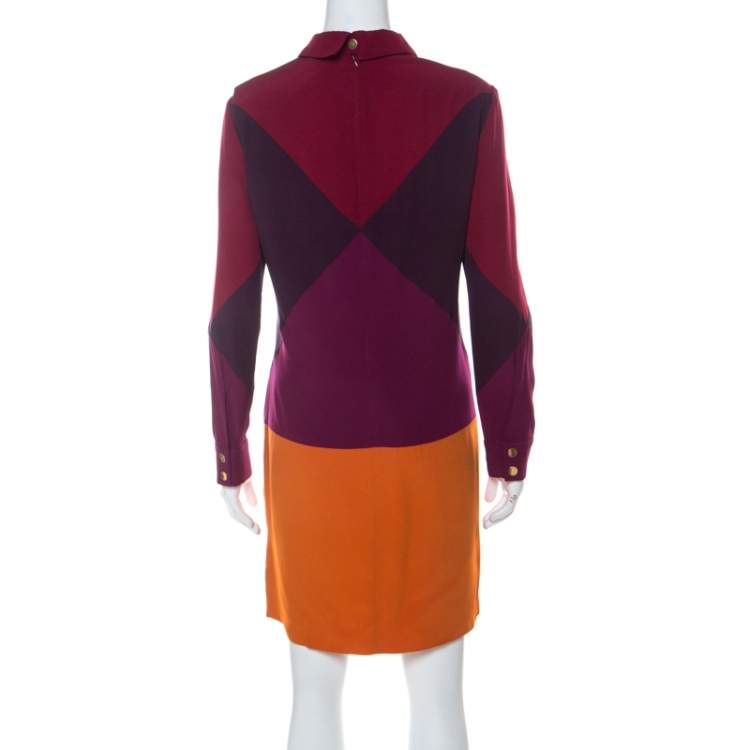 مملوكة مسبقًا Victoria Victoria Beckham Multicolor Crepe Colorblock Harlequin Dress L