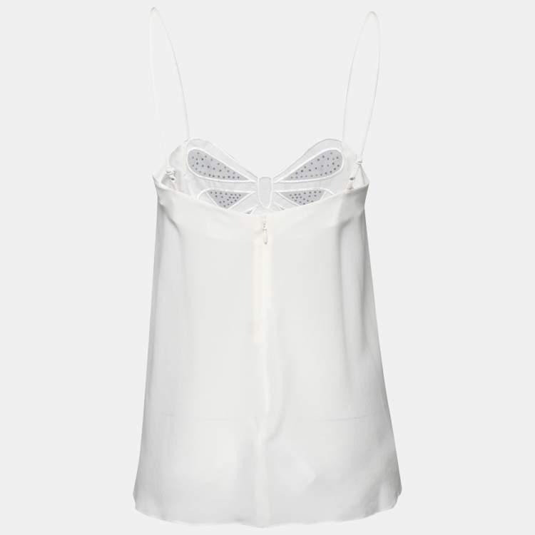 Pre Owned Victoria Victoria Beckham Off White Silk Embroidered Bow Camisole S
