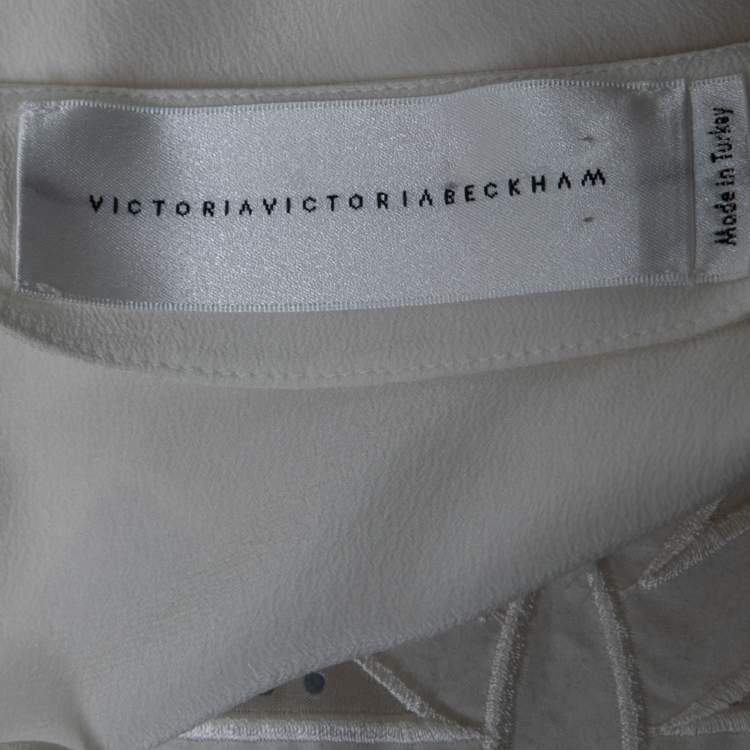 Pre Owned Victoria Victoria Beckham Off White Silk Embroidered Bow Camisole S