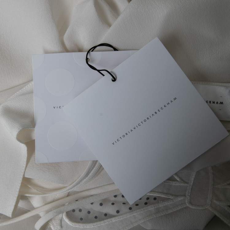 Pre Owned Victoria Victoria Beckham Off White Silk Embroidered Bow Camisole S