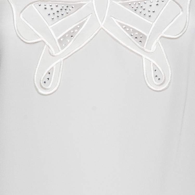 Pre Owned Victoria Victoria Beckham Off White Silk Embroidered Bow Camisole S