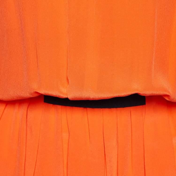 Pre Owned Victoria Victoria Beckham Orange Silk Elastic Waist Detail Mini Dress M