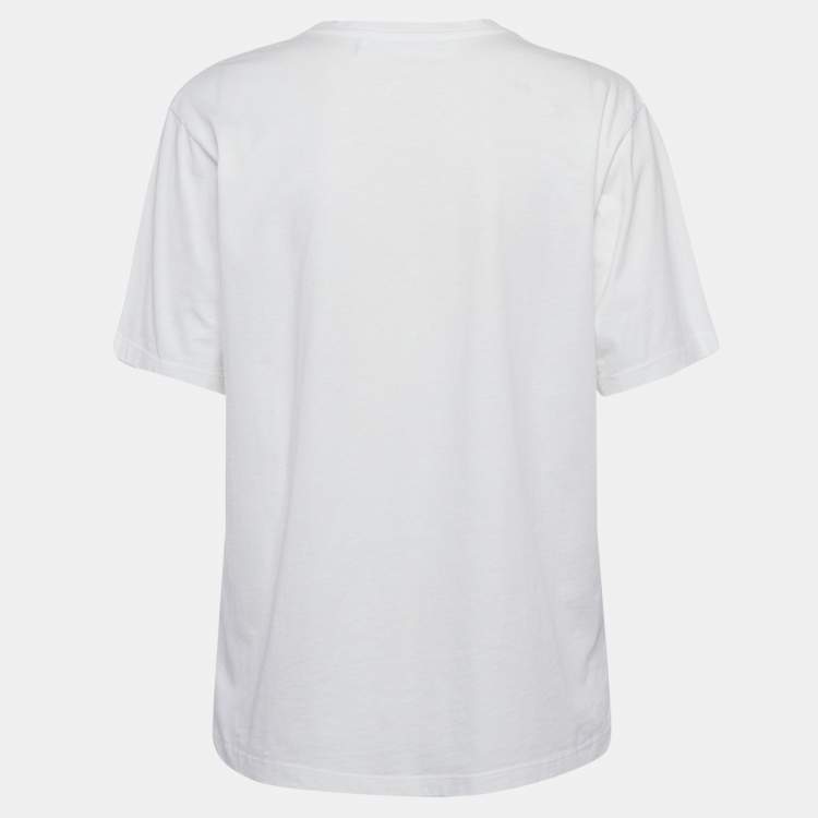 Pre Owned Victoria Victoria Beckham White Smile Textured Print Cotton T-Shirt S