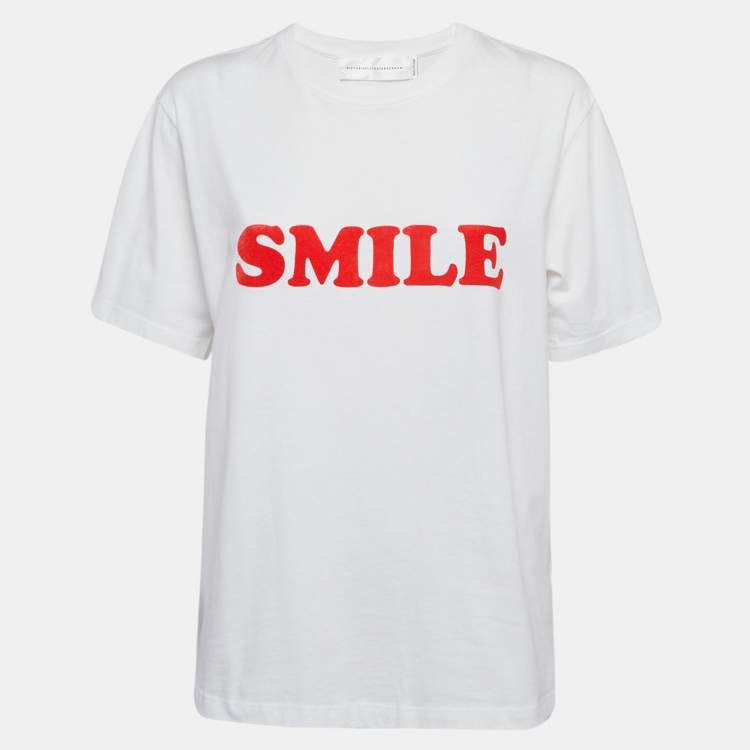 Pre Owned Victoria Victoria Beckham White Smile Textured Print Cotton T-Shirt S