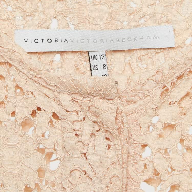 Pre Owned Victoria Victoria Beckham Beige Lace and Textured Crepe Short Dress M