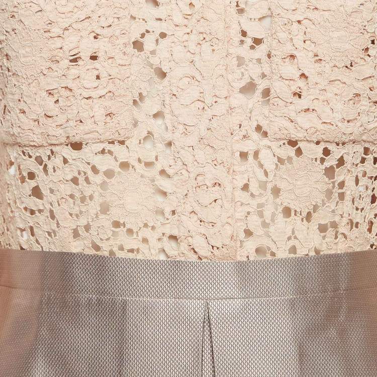 Pre Owned Victoria Victoria Beckham Beige Lace and Textured Crepe Short Dress M