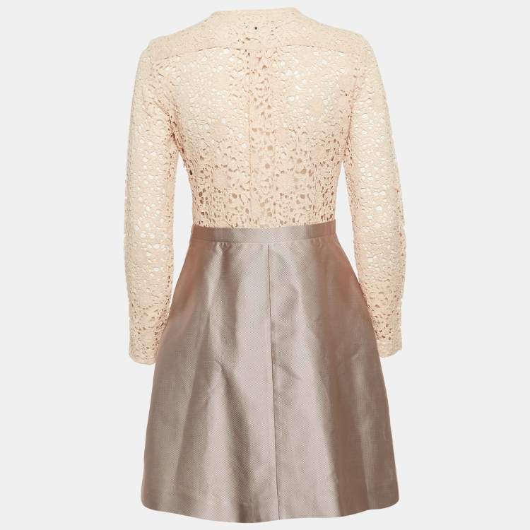 Pre Owned Victoria Victoria Beckham Beige Lace and Textured Crepe Short Dress M