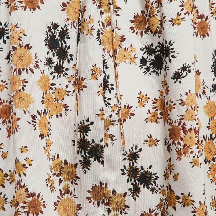 Pre Owned Victoria Victoria Beckham Off-White Floral Print Satin Ruffled Top S