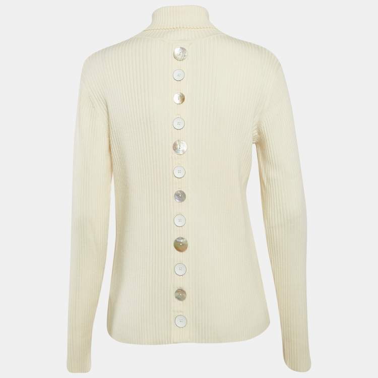 Pre Owned Victoria Victoria Beckham Cream Rib Knit Buttons Detail Turtleneck Sweater S