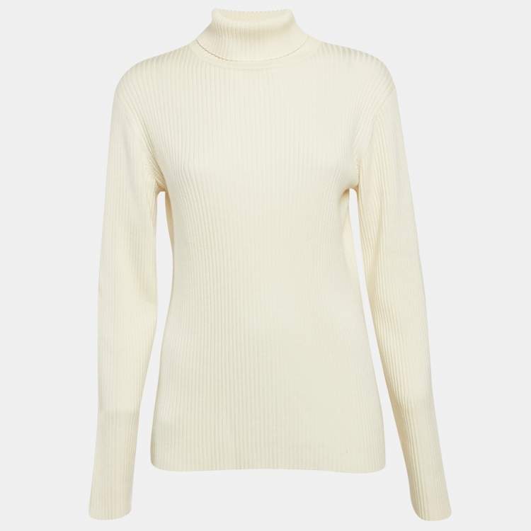 Pre Owned Victoria Victoria Beckham Cream Rib Knit Buttons Detail Turtleneck Sweater S