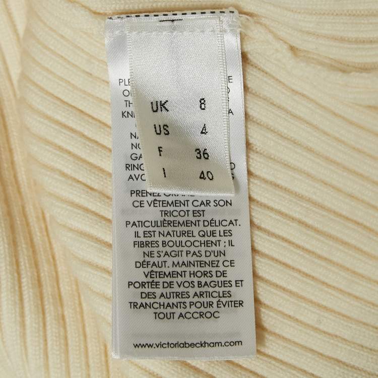 Pre Owned Victoria Victoria Beckham Cream Rib Knit Buttons Detail Turtleneck Sweater S