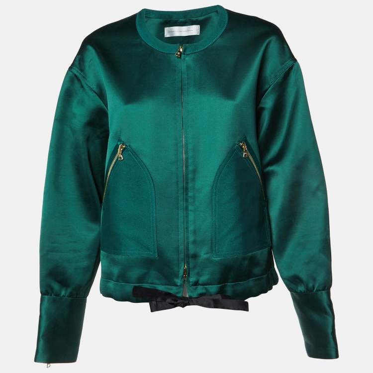Pre Owned Victoria Victoria Beckham Green Satin Zip-Up Jacket M