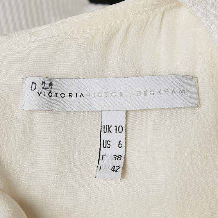 Pre Owned Victoria Victoria Beckham White Textured Synthetic Zip Waist Mini Dress M