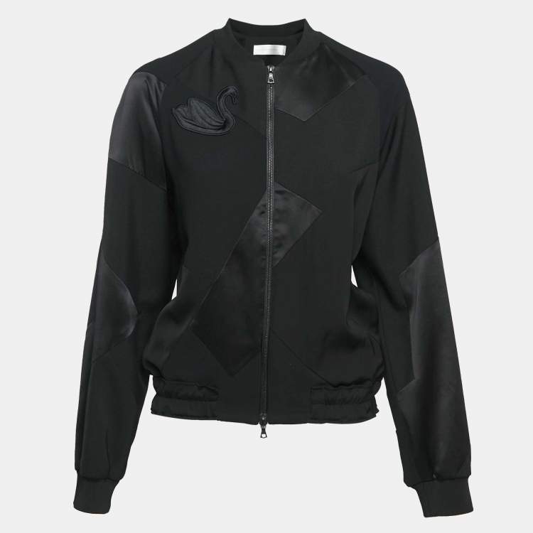 Pre Owned Victoria Victoria Beckham Black Wool Swan Applique Zip-Up Jacket M