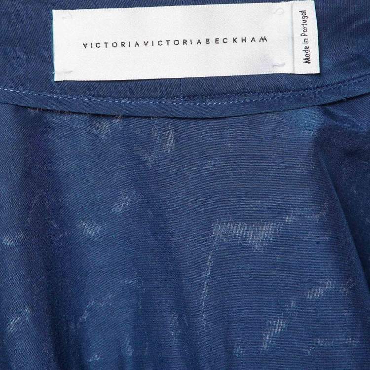 Pre Owned Victoria Victoria Beckham Blue Cotton-Silk Blend Belted Jumpsuit M