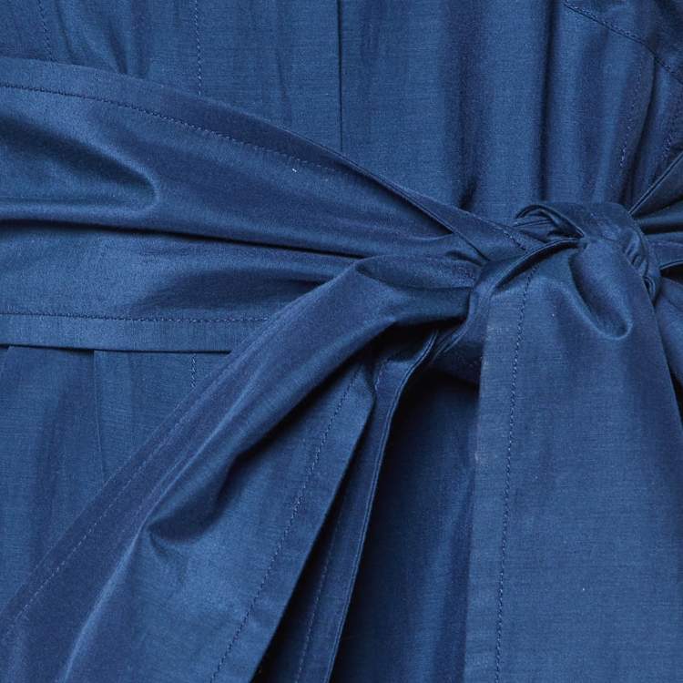 Pre Owned Victoria Victoria Beckham Blue Cotton-Silk Blend Belted Jumpsuit M
