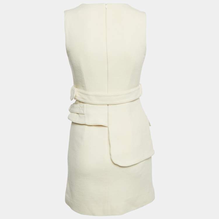 Pre Owned Victoria Victoria Beckham Cream Wool Sleeveless Belted Mini Dress S