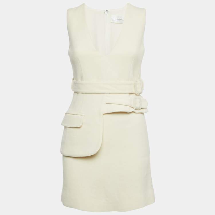 Pre Owned Victoria Victoria Beckham Cream Wool Sleeveless Belted Mini Dress S