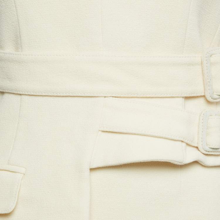 Pre Owned Victoria Victoria Beckham Cream Wool Sleeveless Belted Mini Dress S