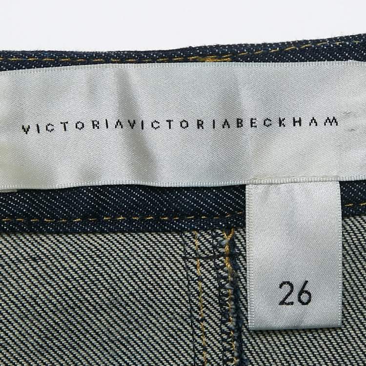 مملوكة مسبقًا Victoria Victoria Beckham Blue Denim Wide Leg Jeans S Waist 26"