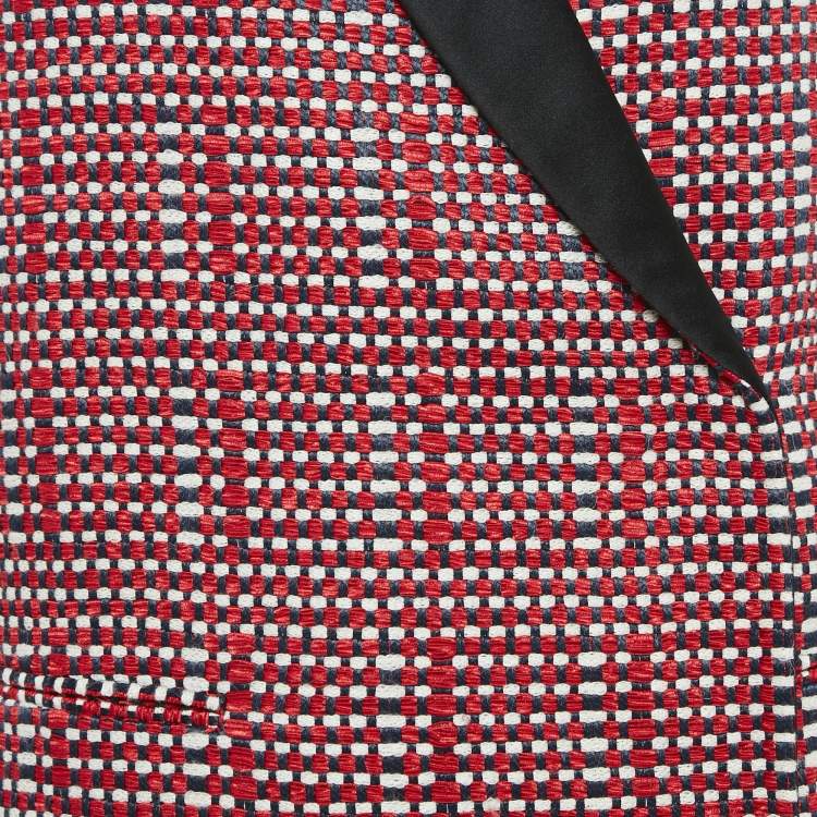Pre Owned Victoria Beckham Red/Multicolor Basket Weave Linen Blend Coat M