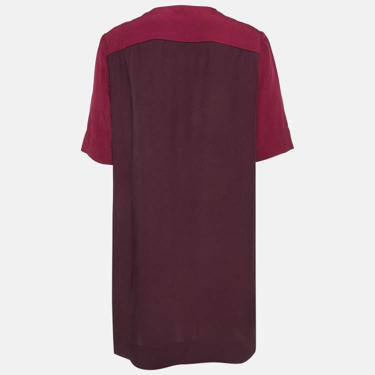 Pre Owned Victoria Victoria Beckham Burgundy/Orange Colorblocked Crepe Short Dress L