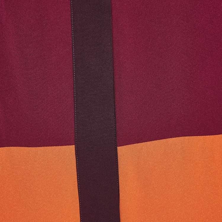 Pre Owned Victoria Victoria Beckham Burgundy/Orange Colorblocked Crepe Short Dress L