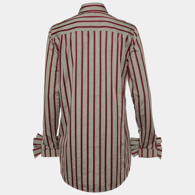 Pre Owned Victoria Victoria Beckham Grey Striped Cotton Bow Sleeve Shirt M