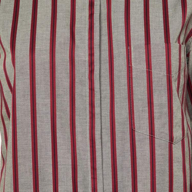 Pre Owned Victoria Victoria Beckham Grey Striped Cotton Bow Sleeve Shirt M