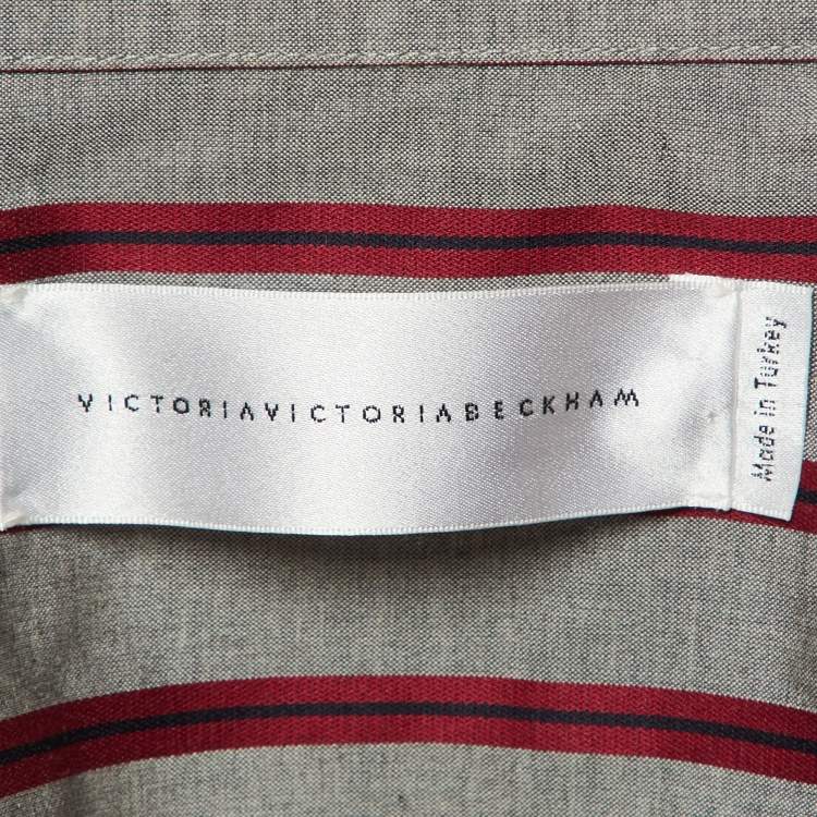 Pre Owned Victoria Victoria Beckham Grey Striped Cotton Bow Sleeve Shirt M