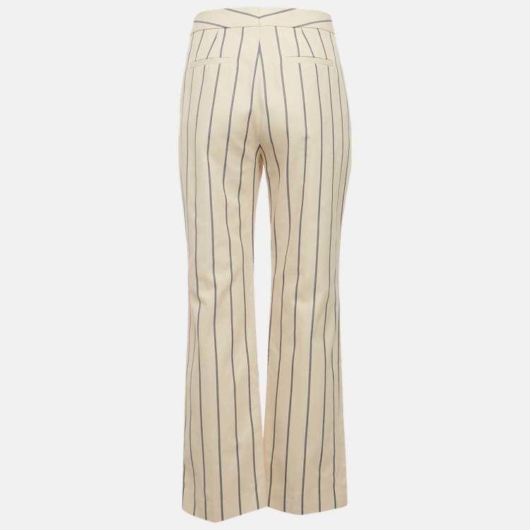 Pre Owned Victoria Victoria Beckham Beige Stripe Gabardine Cotton Trousers M