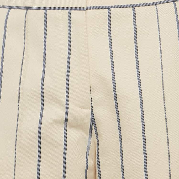 Pre Owned Victoria Victoria Beckham Beige Stripe Gabardine Cotton Trousers M